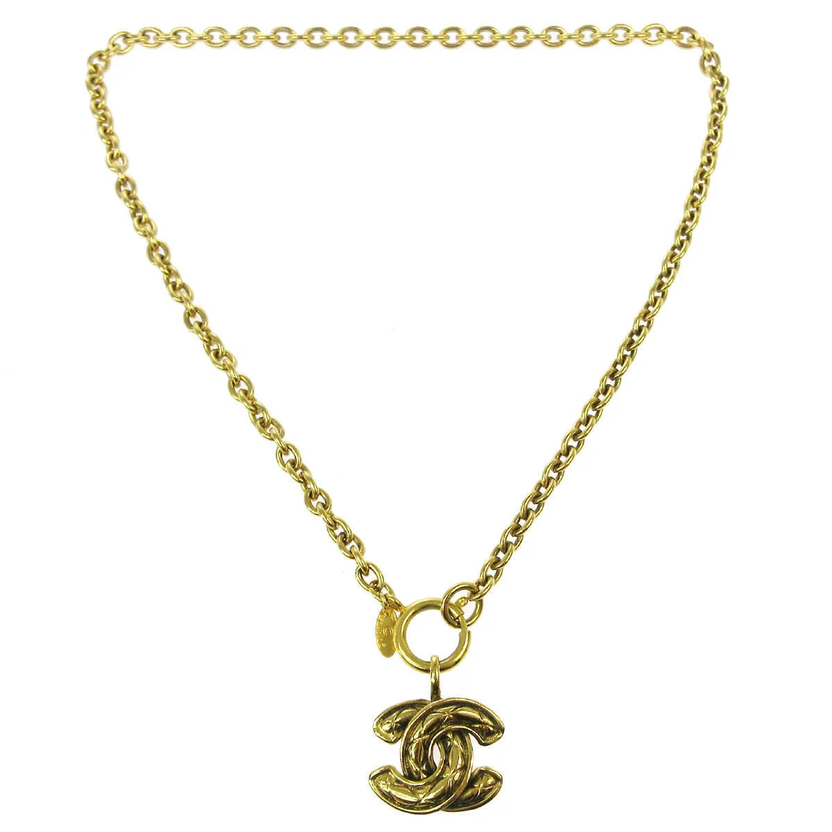 CHANEL CC Logos Charm Gold Chain Pendant Necklace Accessories AK38385b