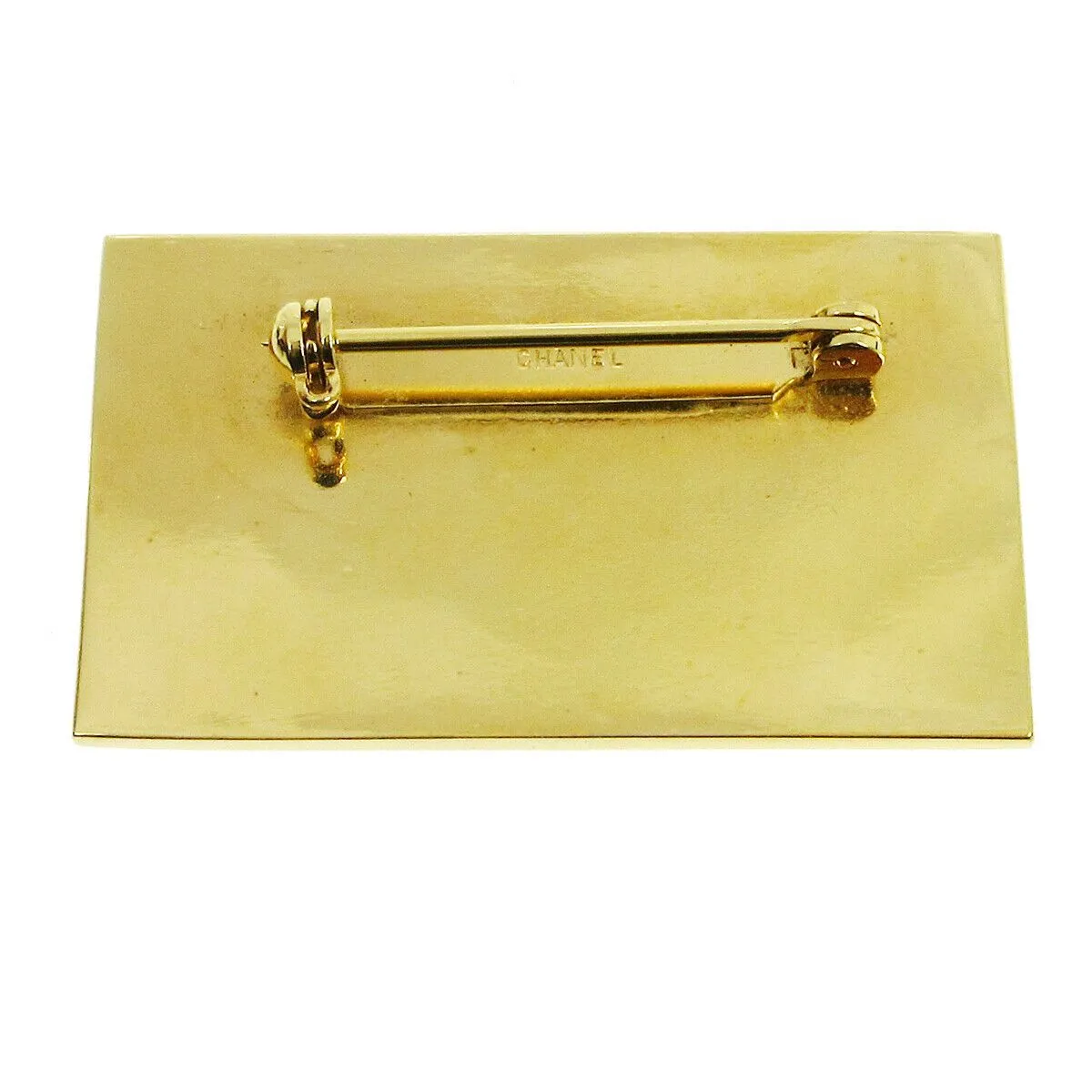 CHANEL CC Logos Plate Motif Brooch Pin Corsage Gold-Tone Accessories 02756