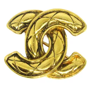 CHANEL CC Logos Quilted Brooch Pin Corsage Gold-Tone Accessories WA00608i