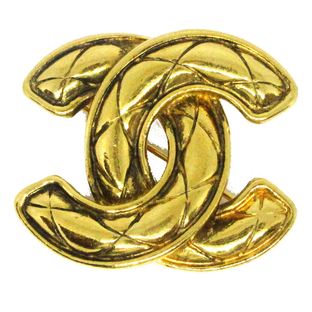 CHANEL CC Logos Quilted Brooch Pin Corsage Gold-Tone Accessories WA00608i
