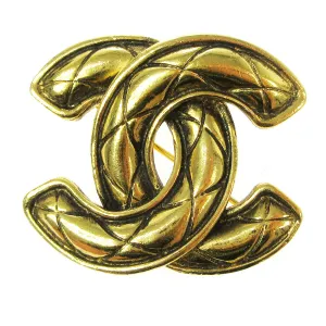 CHANEL CC Logos Quilted Brooch Pin Gold-Tone Accessories Vintage AK38329f