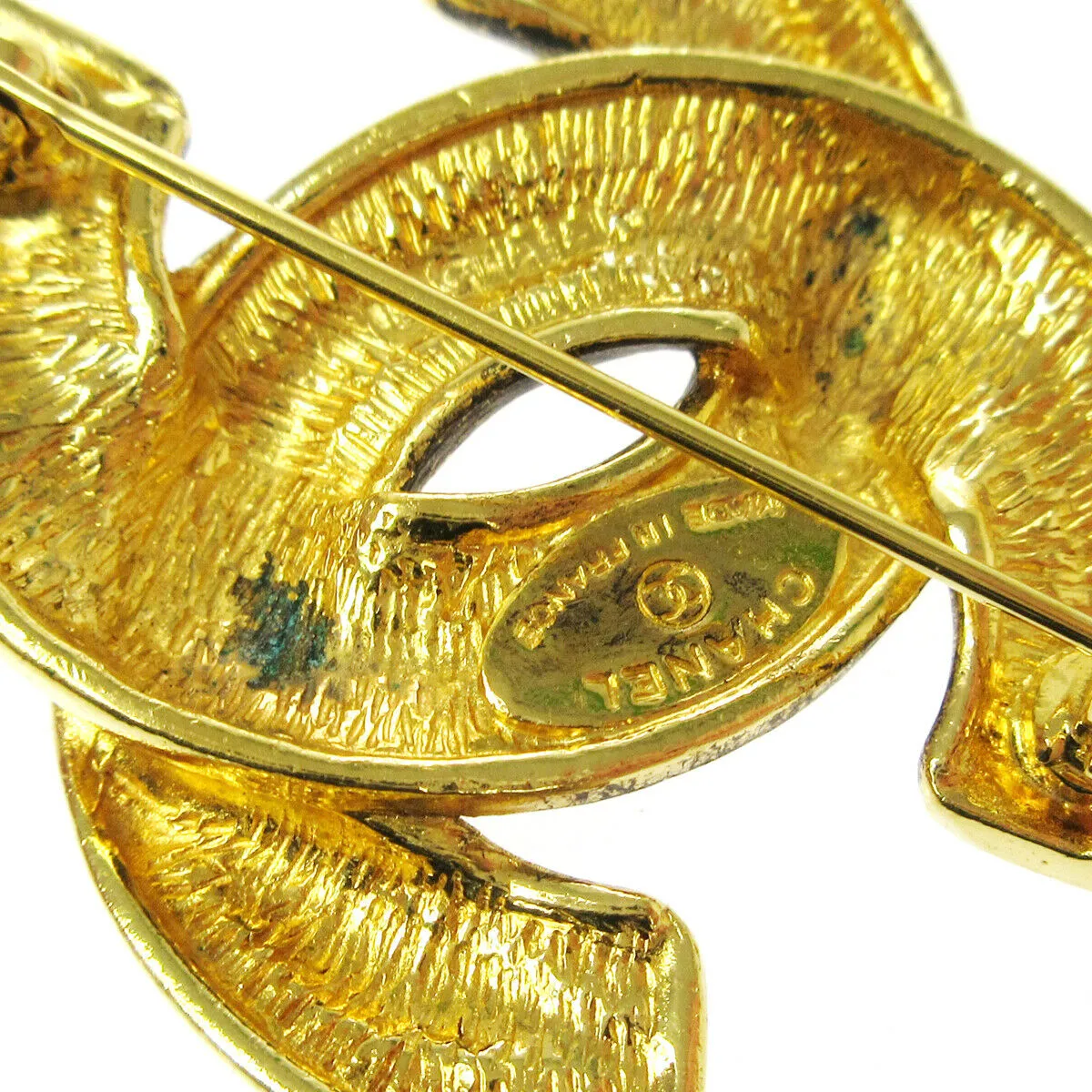 CHANEL CC Logos Quilted Brooch Pin Gold-Tone Accessories Vintage AK38329f