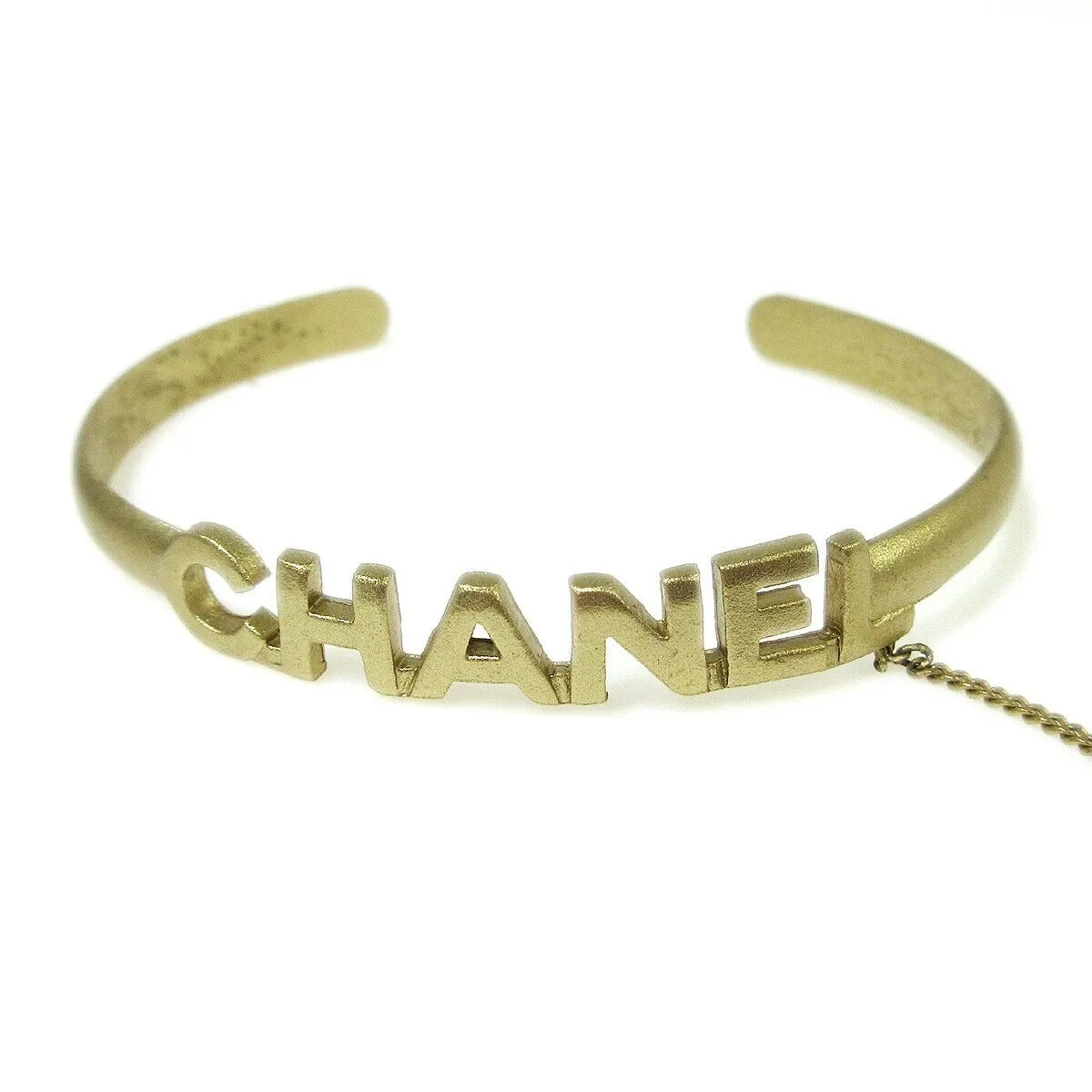 CHANEL CC Logos Rhinestone Bangle Chain Ring #6 Gold-Tone 01C Vintage 03664