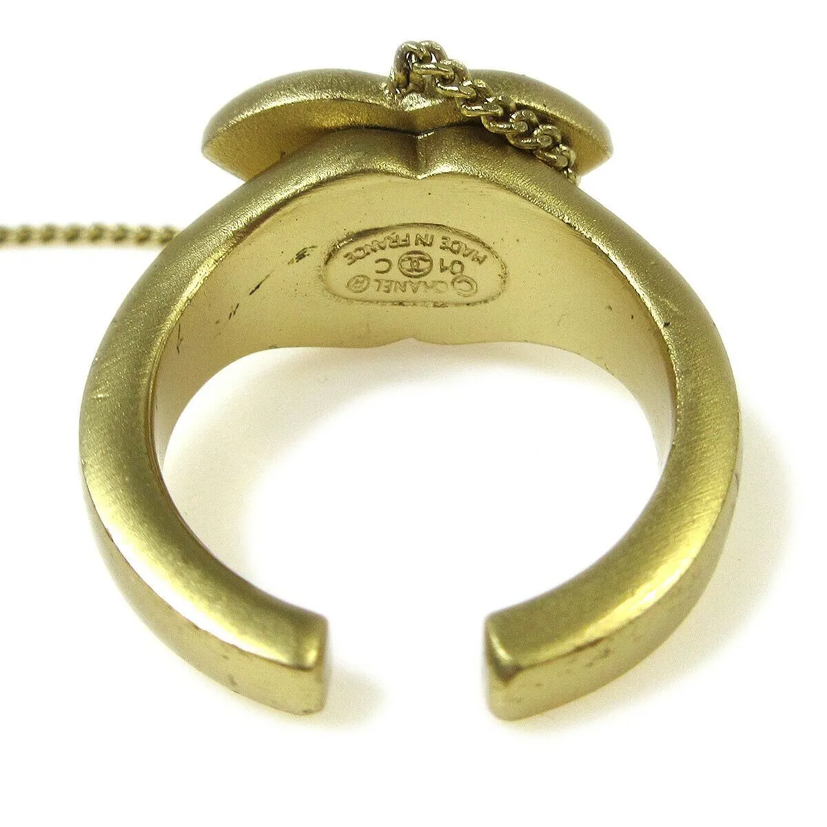 CHANEL CC Logos Rhinestone Bangle Chain Ring #6 Gold-Tone 01C Vintage 03664