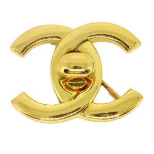 CHANEL CC Logos Turnlock Motif Brooch Pin Corsage Gold-Tone 96A Vintage AK38331c
