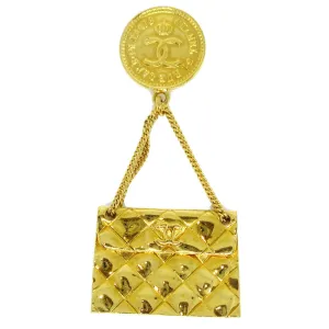CHANEL CC Quilted Bag Motif Brooch Pin Gold Corsage 96P Accessories AK38330i