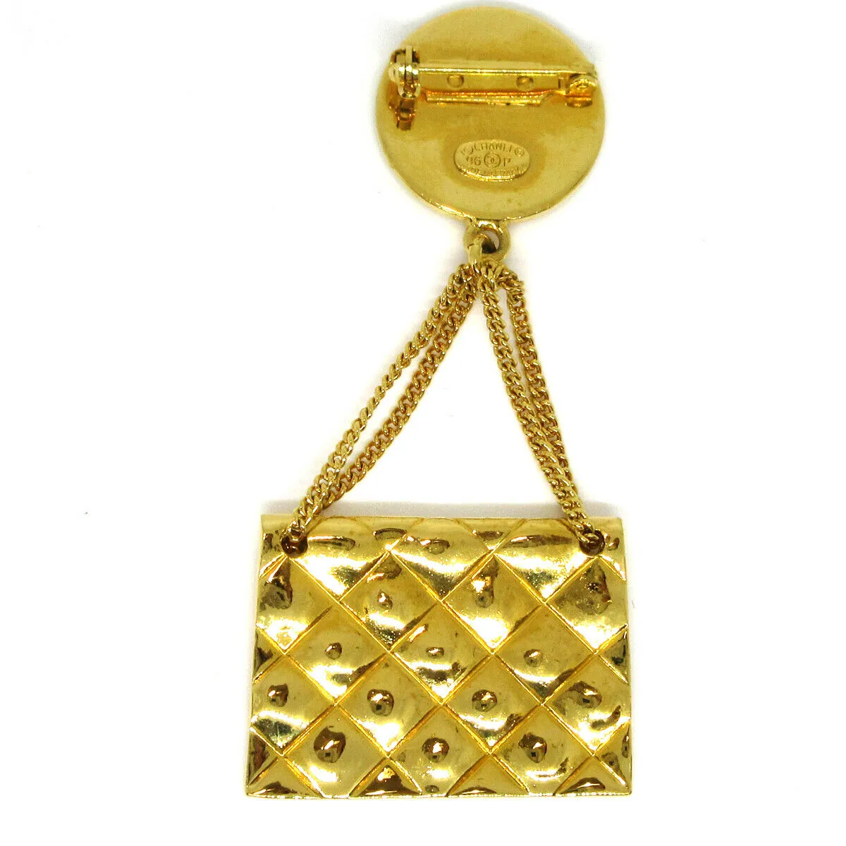 CHANEL CC Quilted Bag Motif Brooch Pin Gold Corsage 96P Accessories AK38330i