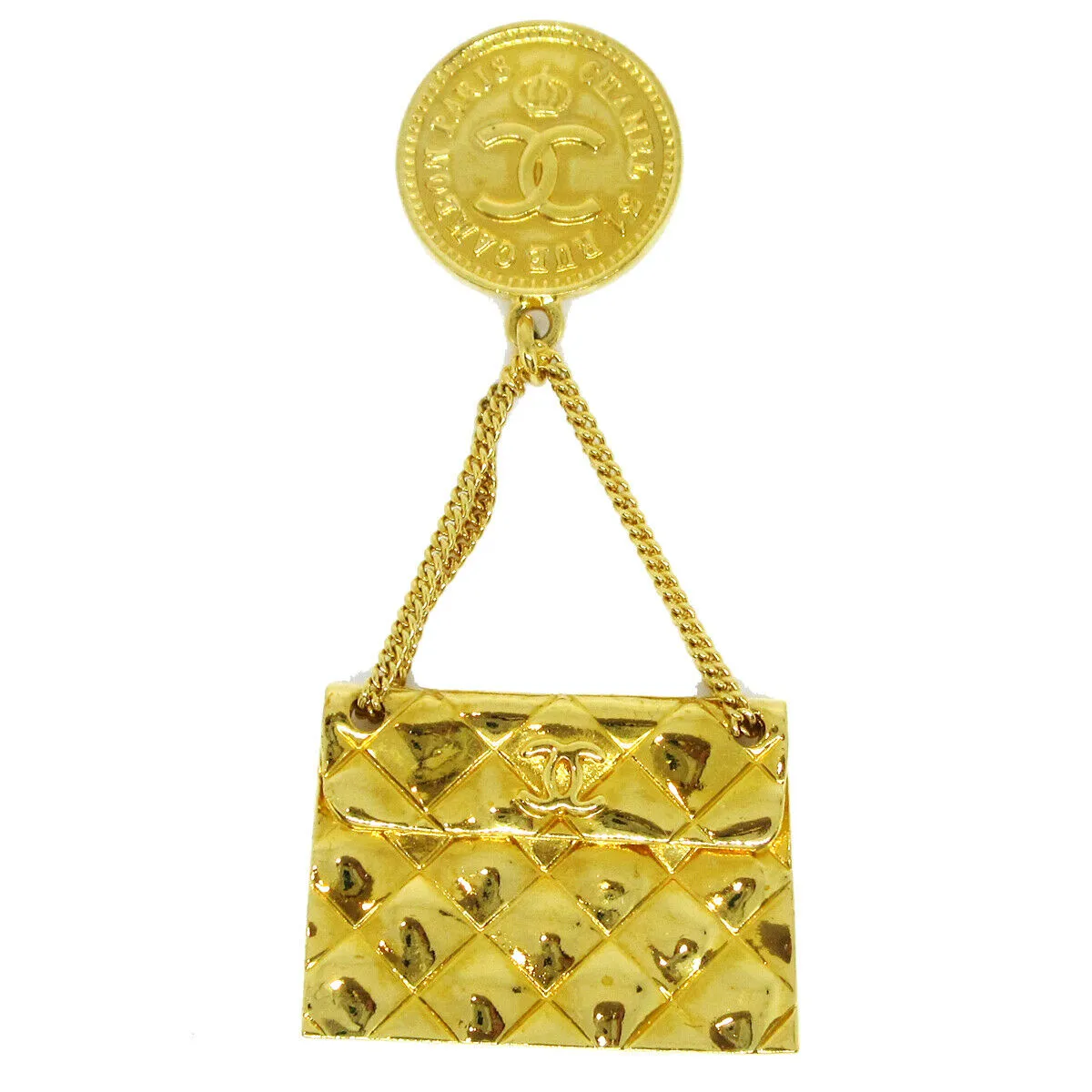 CHANEL CC Quilted Bag Motif Brooch Pin Gold Corsage 96P Accessories AK38330i
