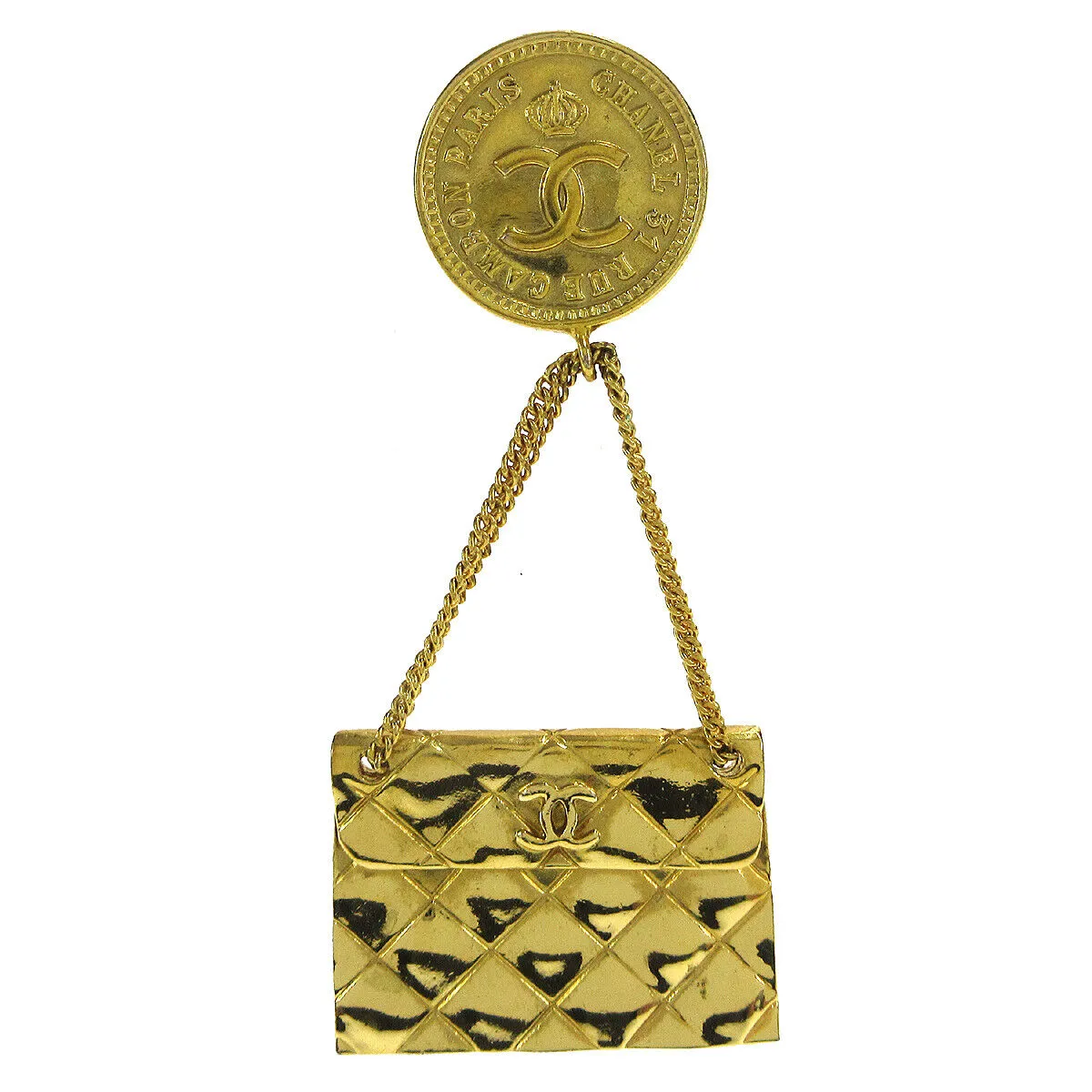 CHANEL CC Quilted Bag Motif Brooch Pin Gold-plated Corsage 93A AK31523h