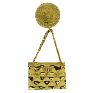 CHANEL CC Quilted Bag Motif Brooch Pin Gold-plated Corsage 93A AK31523h
