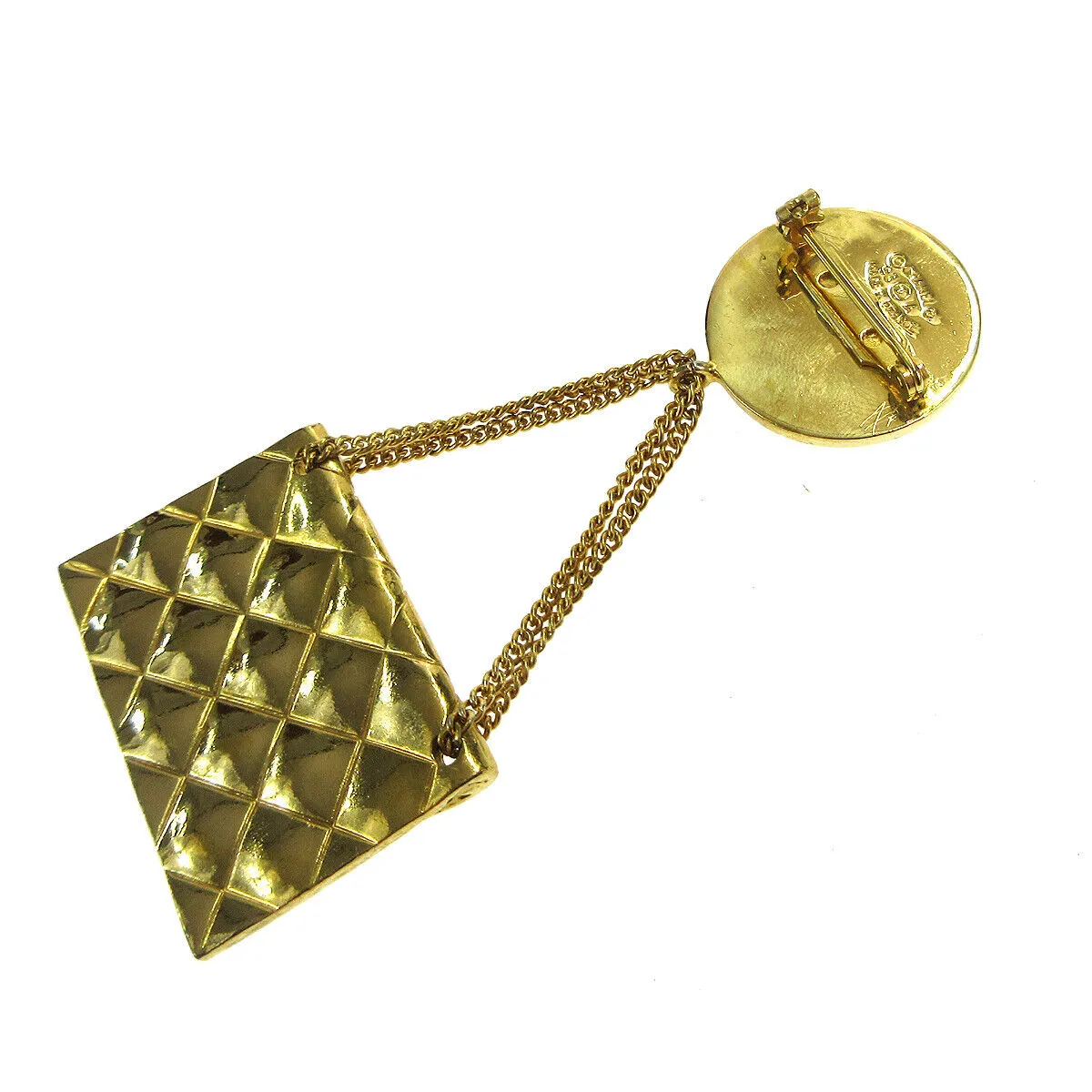 CHANEL CC Quilted Bag Motif Brooch Pin Gold-plated Corsage 93A AK31523h