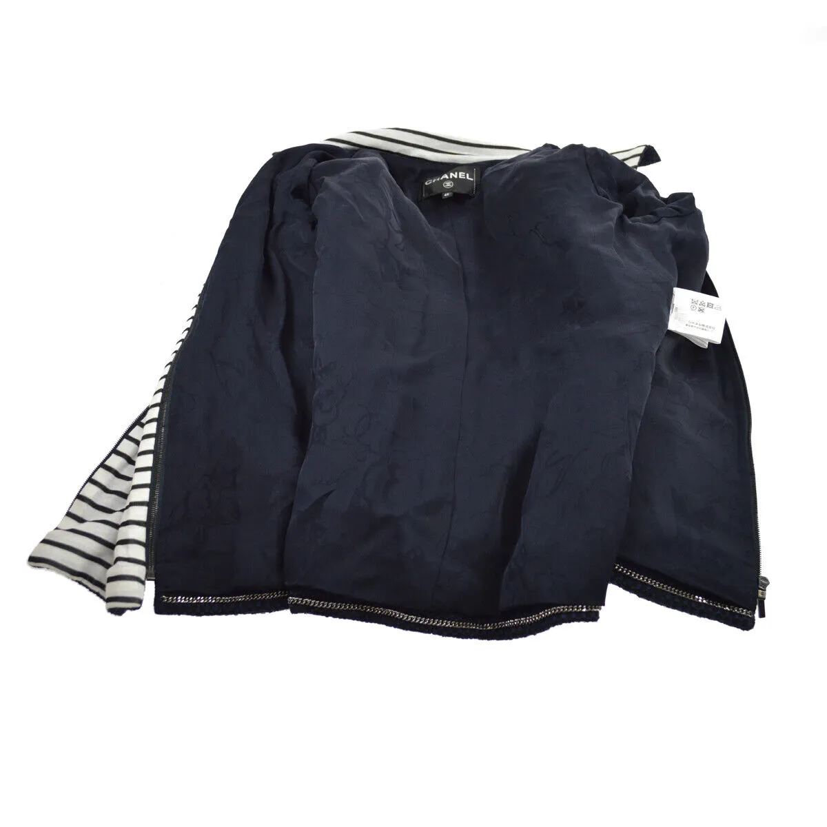 CHANEL P55988V42352 #40 Double Zip Up Long Sleeve Jacket Navy Authentic Y04111k