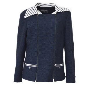 CHANEL P55988V42352 #40 Double Zip Up Long Sleeve Jacket Navy Authentic Y04111k