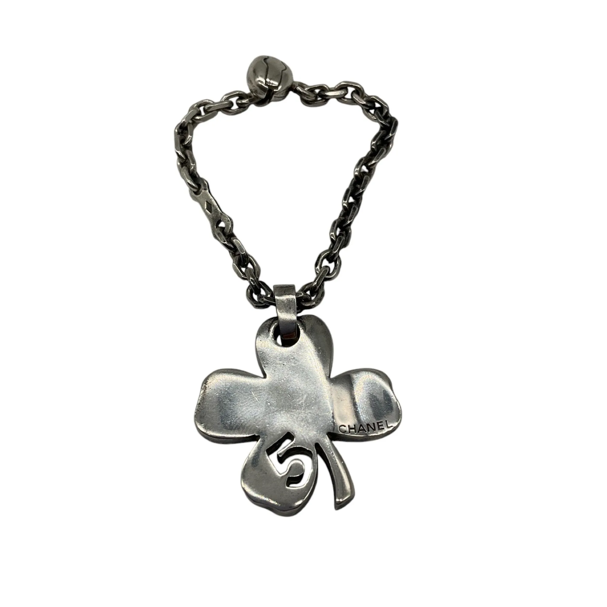 Chanel Silver No. 5 Shamrock Clover Charm Keychain