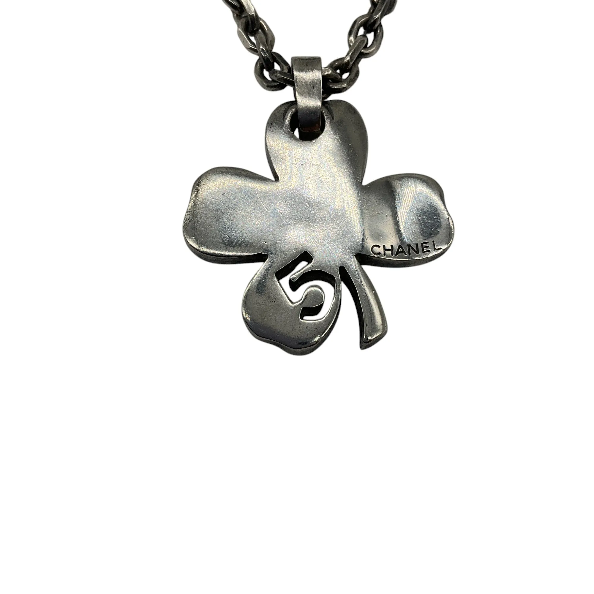 Chanel Silver No. 5 Shamrock Clover Charm Keychain