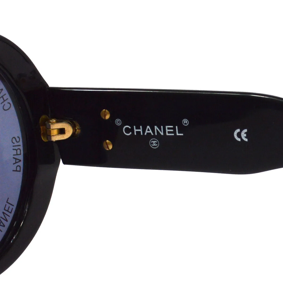 CHANEL Vintage CC Logos Round Sunglasses Eye Wear Black Authentic AK36825b