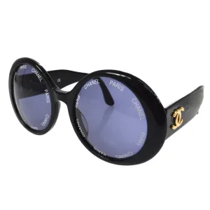 CHANEL Vintage CC Logos Round Sunglasses Eye Wear Black Authentic AK36825b