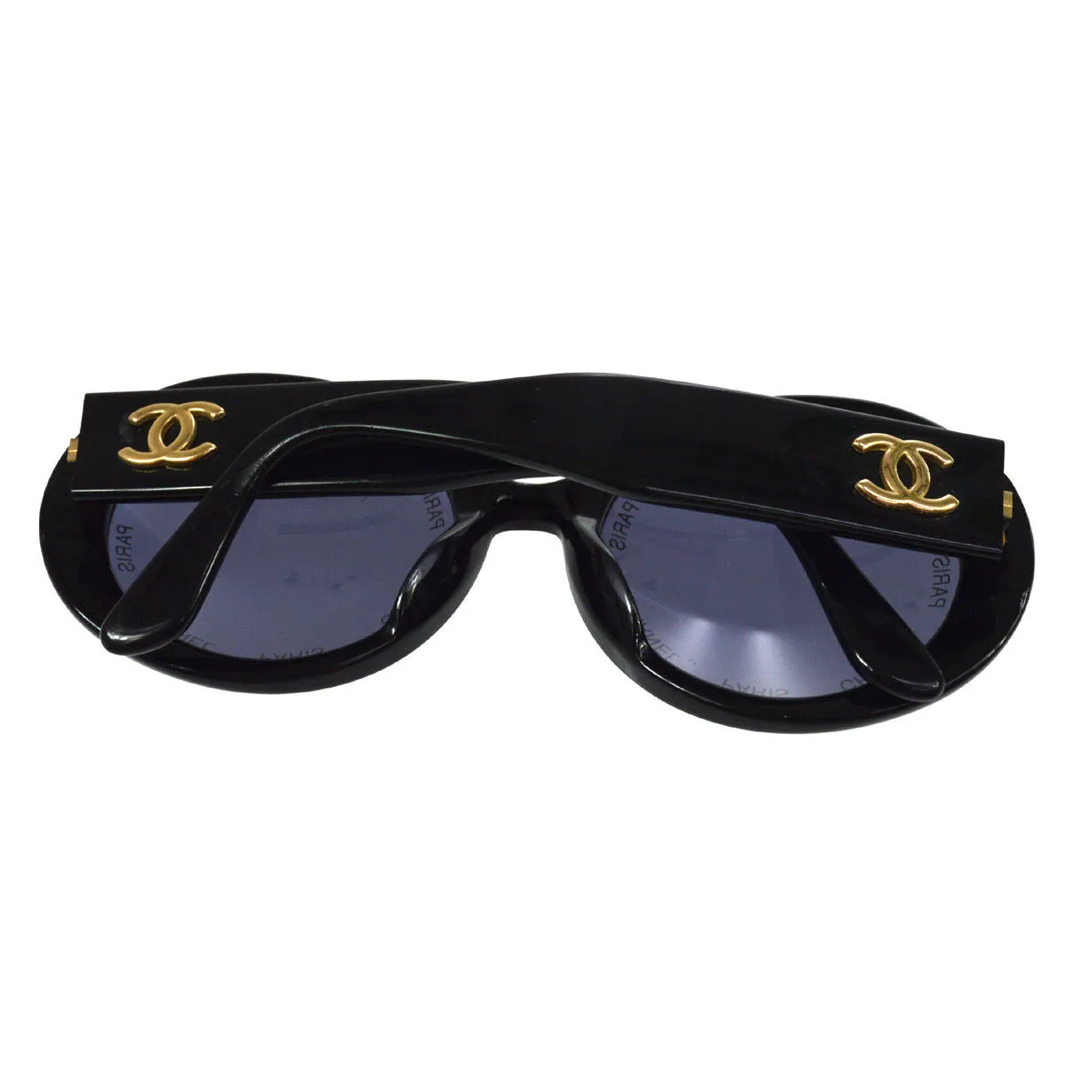 CHANEL Vintage CC Logos Round Sunglasses Eye Wear Black Authentic AK36825b