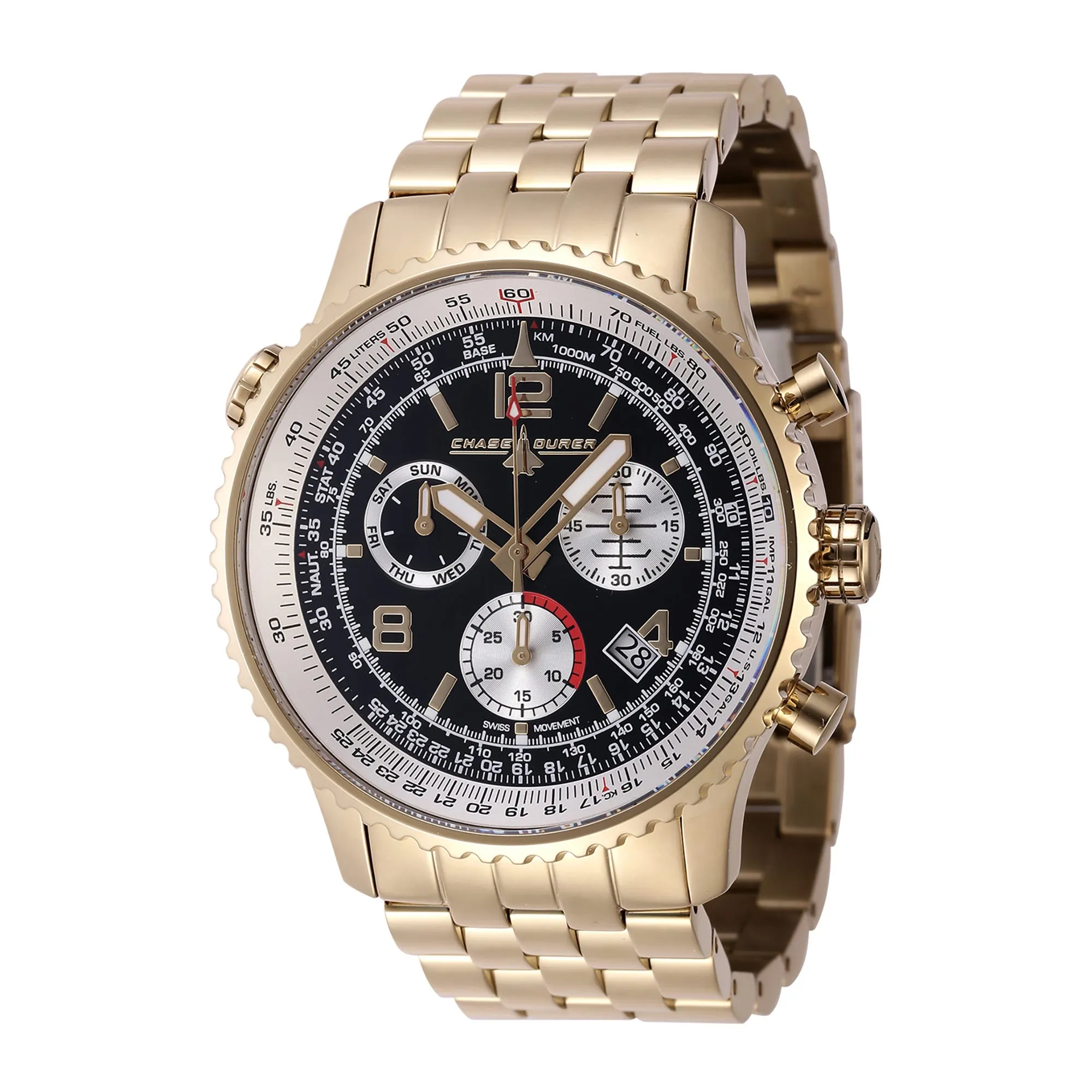 CHASE DURER Flight Commander Men 49.5mm Stainless Steel Gold Black dial Z60 FE Quartz