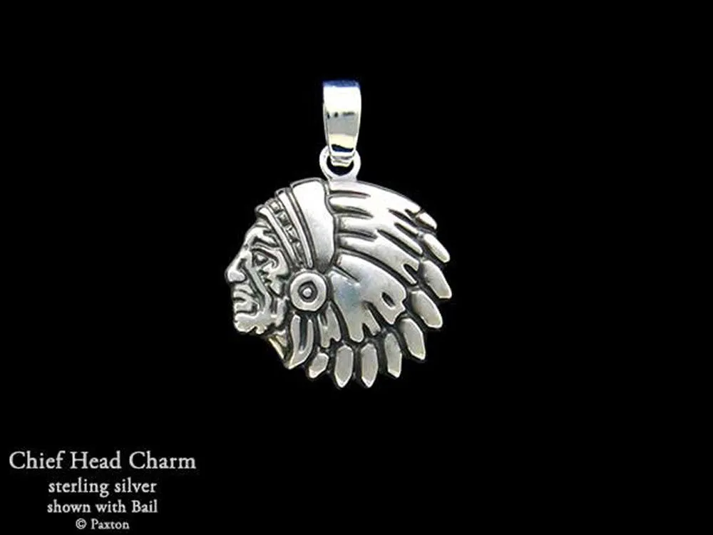 Chief Indian Head Charm Necklace Sterling Silver