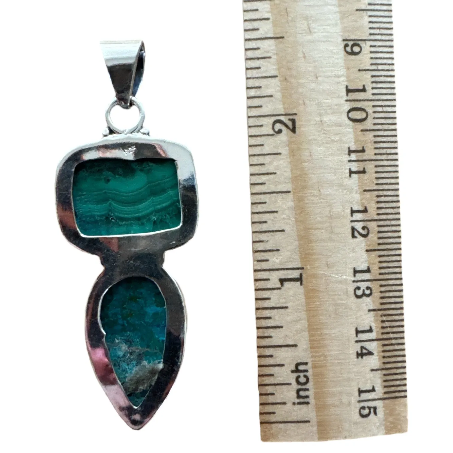 Chrysocolla & Malachite & Shattuckite Solid 925 Sterling Silver Pendant