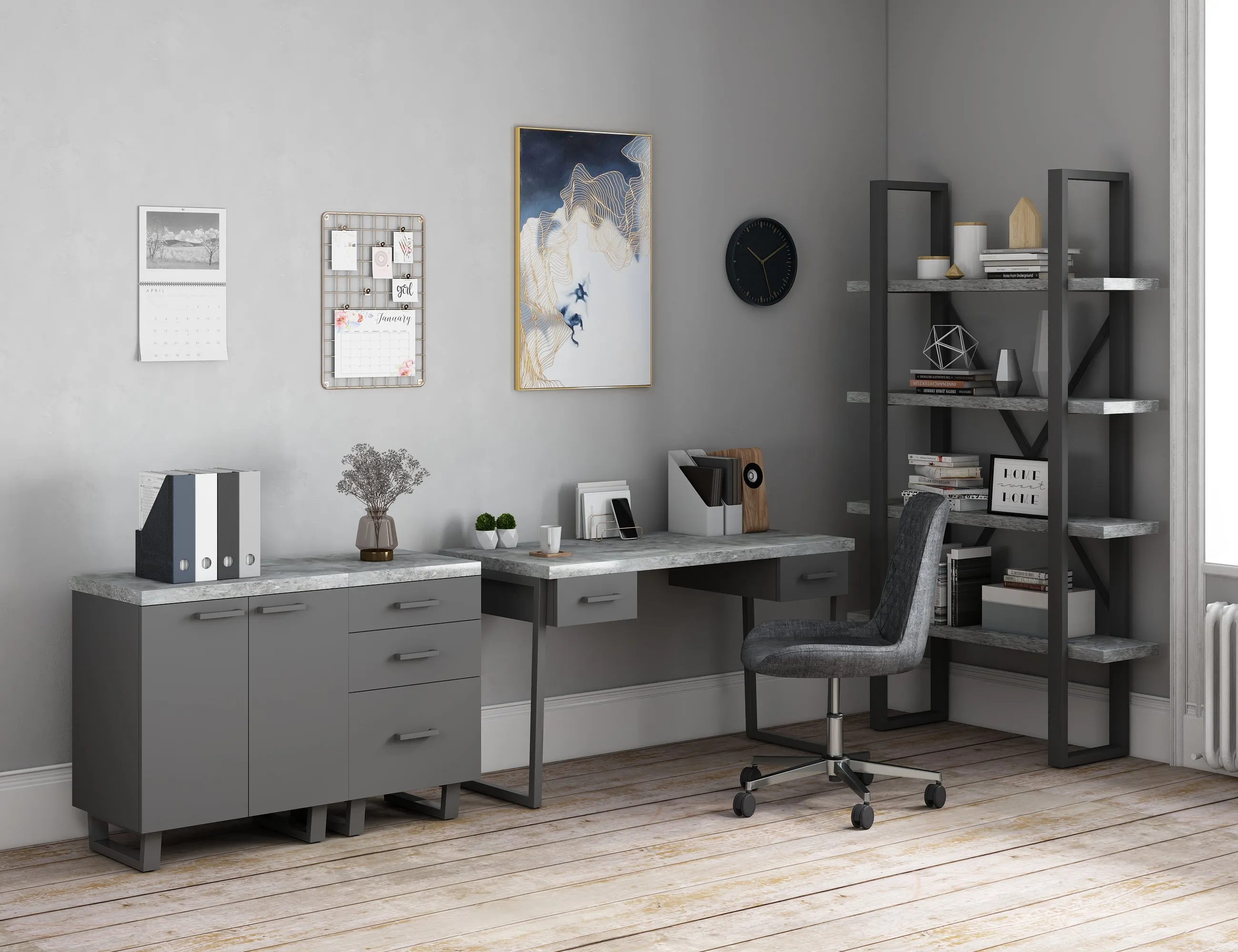 Classic Fusion Stone Corner Office Desk FSCDKST