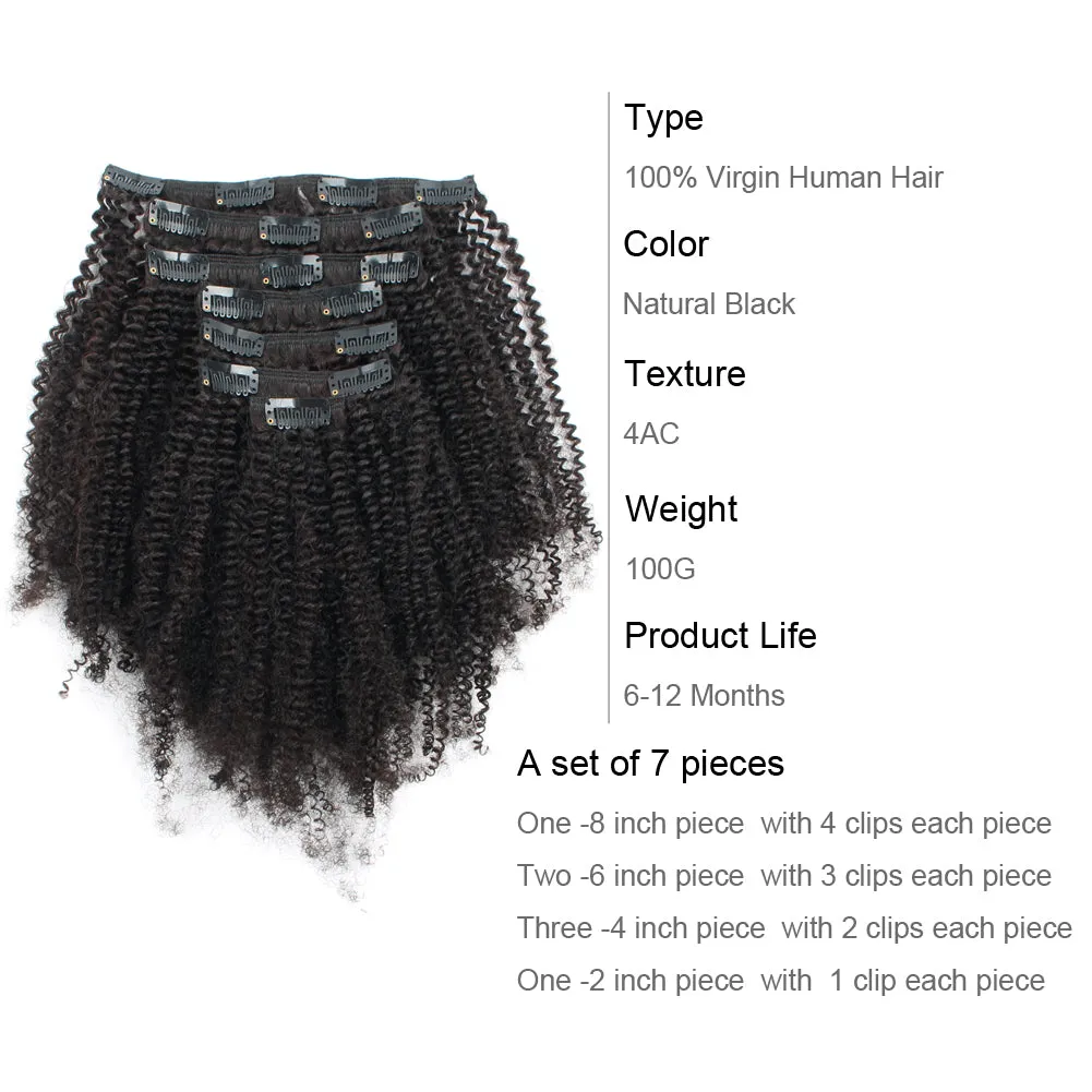 Clip in Hair Extension Afro Kinky Coily-Only For Order Over $269