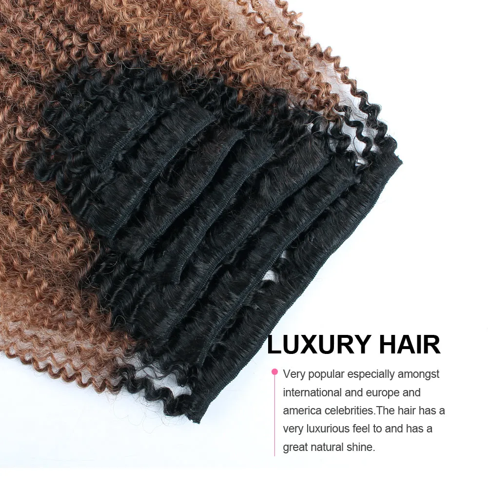 Clip in Hair Extension Afro Kinky Curly Ombre Black to Light Auburn-Only For Order Over $269