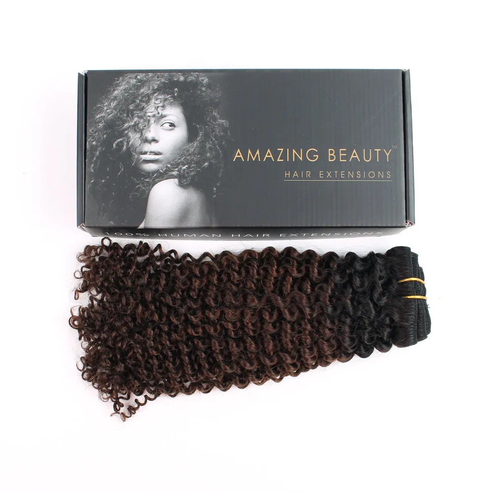 Clip in Hair Extension Kinky Curl Ombre Black to Chocolate Brown--Only For Order Over $269