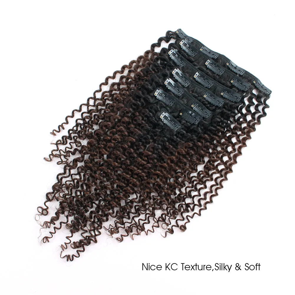 Clip in Hair Extension Kinky Curl Ombre Black to Chocolate Brown--Only For Order Over $269