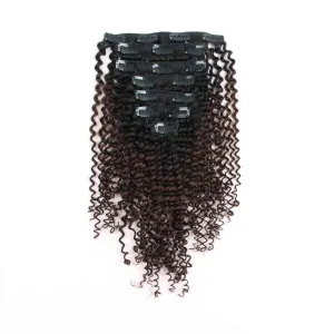 Clip in Hair Extension Kinky Curl Ombre Black to Chocolate Brown--Only For Order Over $269