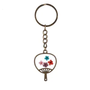 Colored Peach Blossom & 18K Gold-Plated Fan Keychain