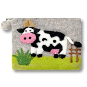 Cow Design Felted Coin Purse