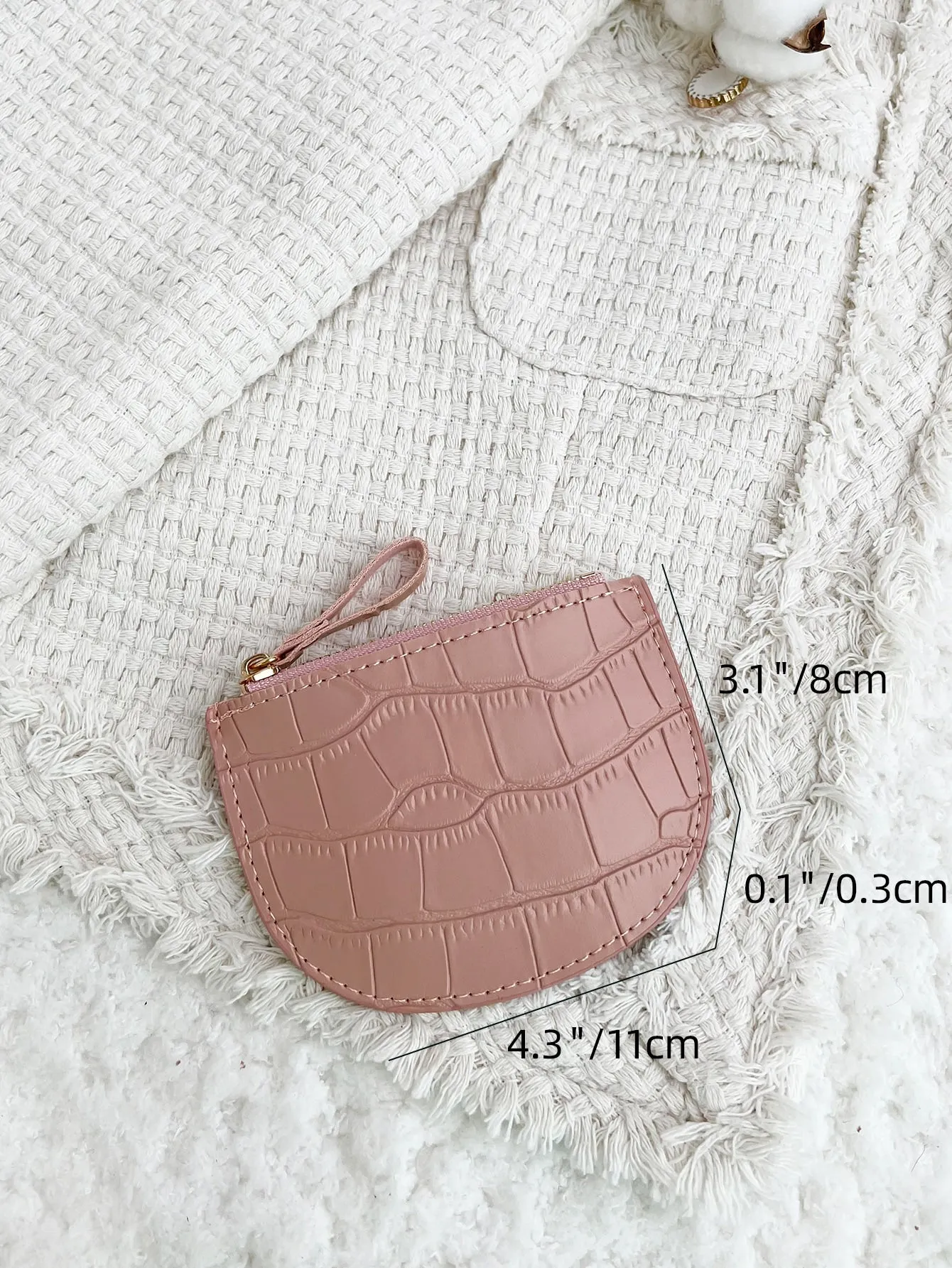 Crocodile Embossed Coin Purse  - Baby Pink - FD ⚡