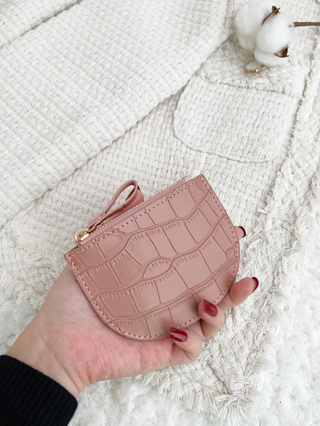 Crocodile Embossed Coin Purse  - Baby Pink - FD ⚡
