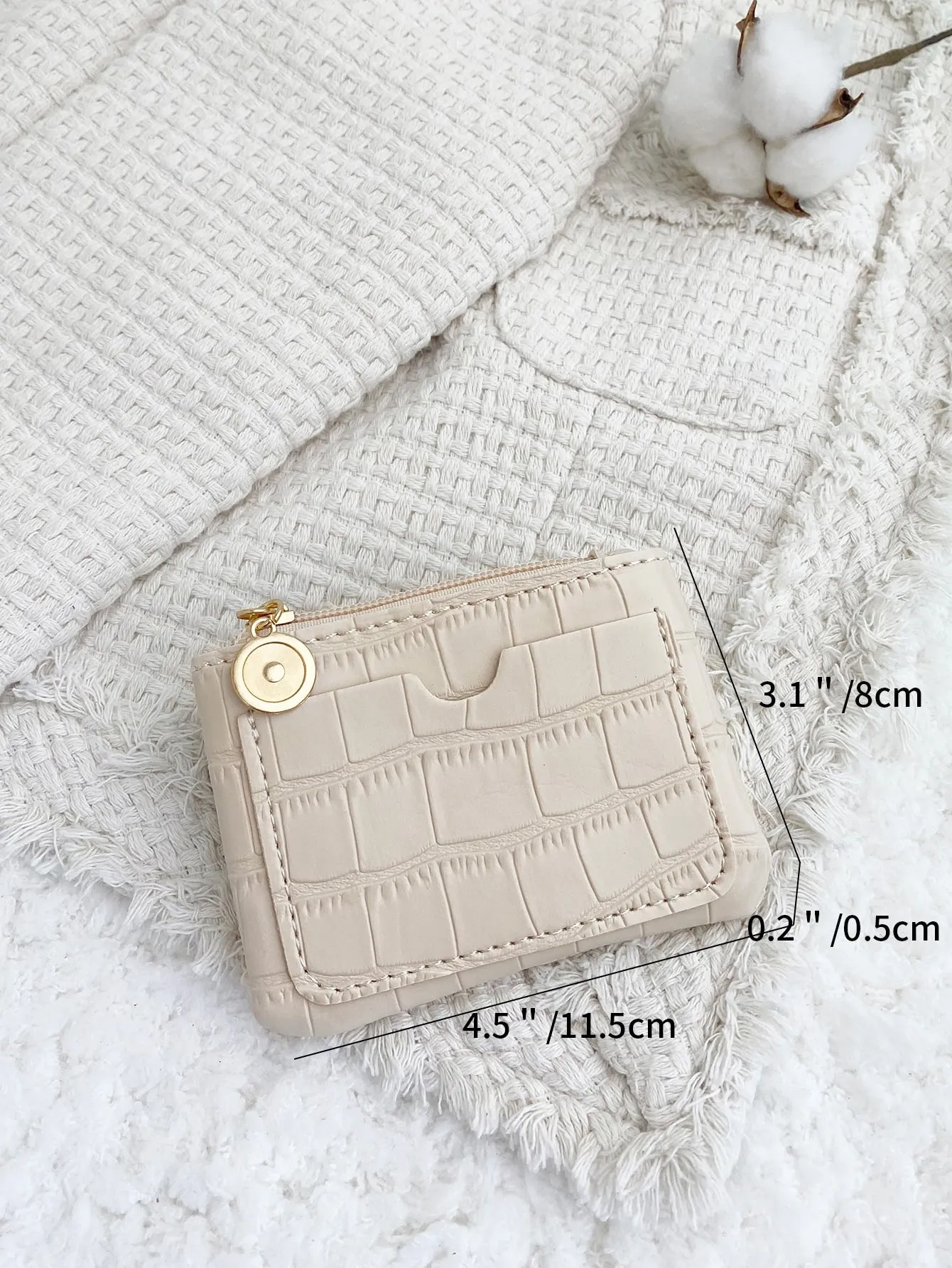 Crocodile Embossed Coin Purse - Beige