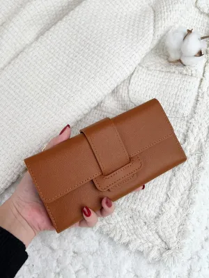 Crocodile Embossed Fold Over Long Wallet for Women - Brown
