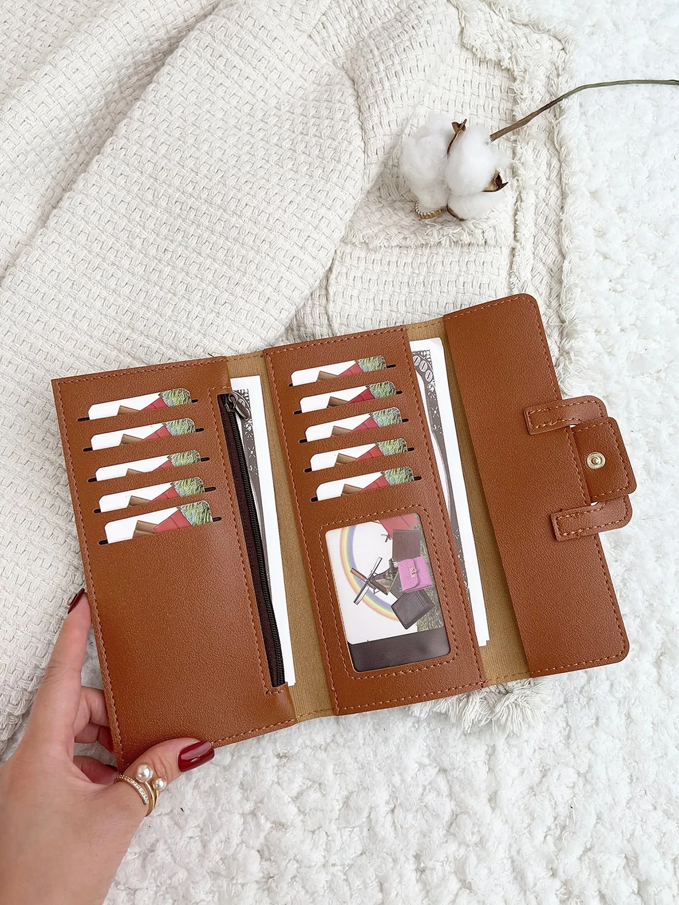 Crocodile Embossed Fold Over Long Wallet for Women - Brown