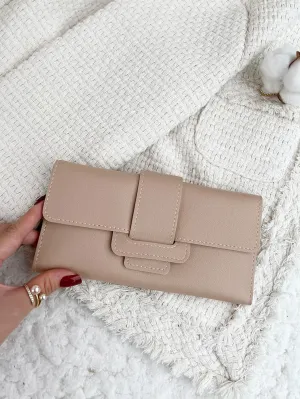 Crocodile Embossed Fold Over Long Wallet for Women - Khaki - FD ⚡