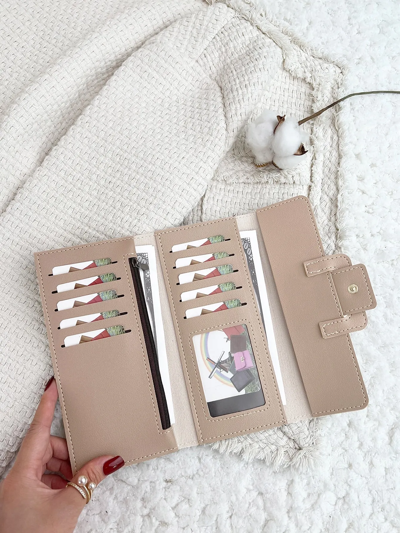 Crocodile Embossed Fold Over Long Wallet for Women - Khaki - FD ⚡