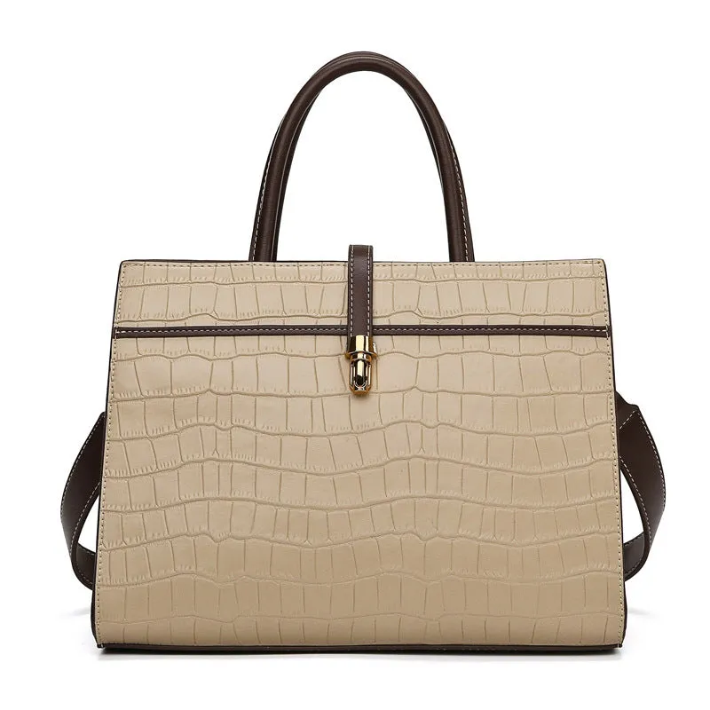 Crocodile Print Textured Top Handle Tote Bag