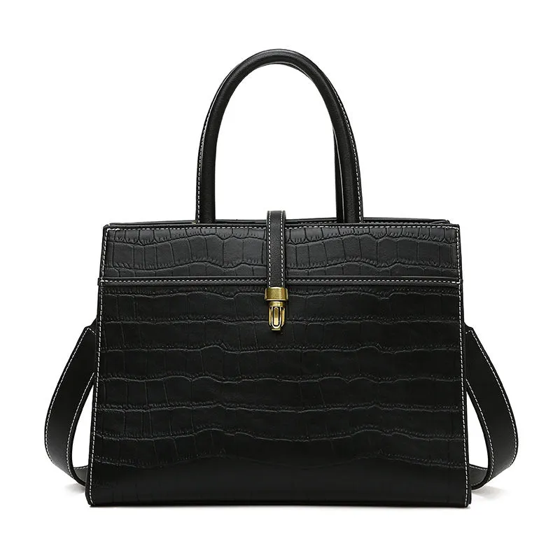Crocodile Print Textured Top Handle Tote Bag