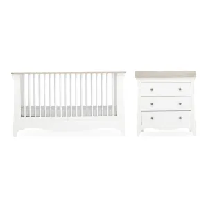 Cuddleco Clara 2 Piece Set 3 Drawer Dresser and Cot Bed - White Ash