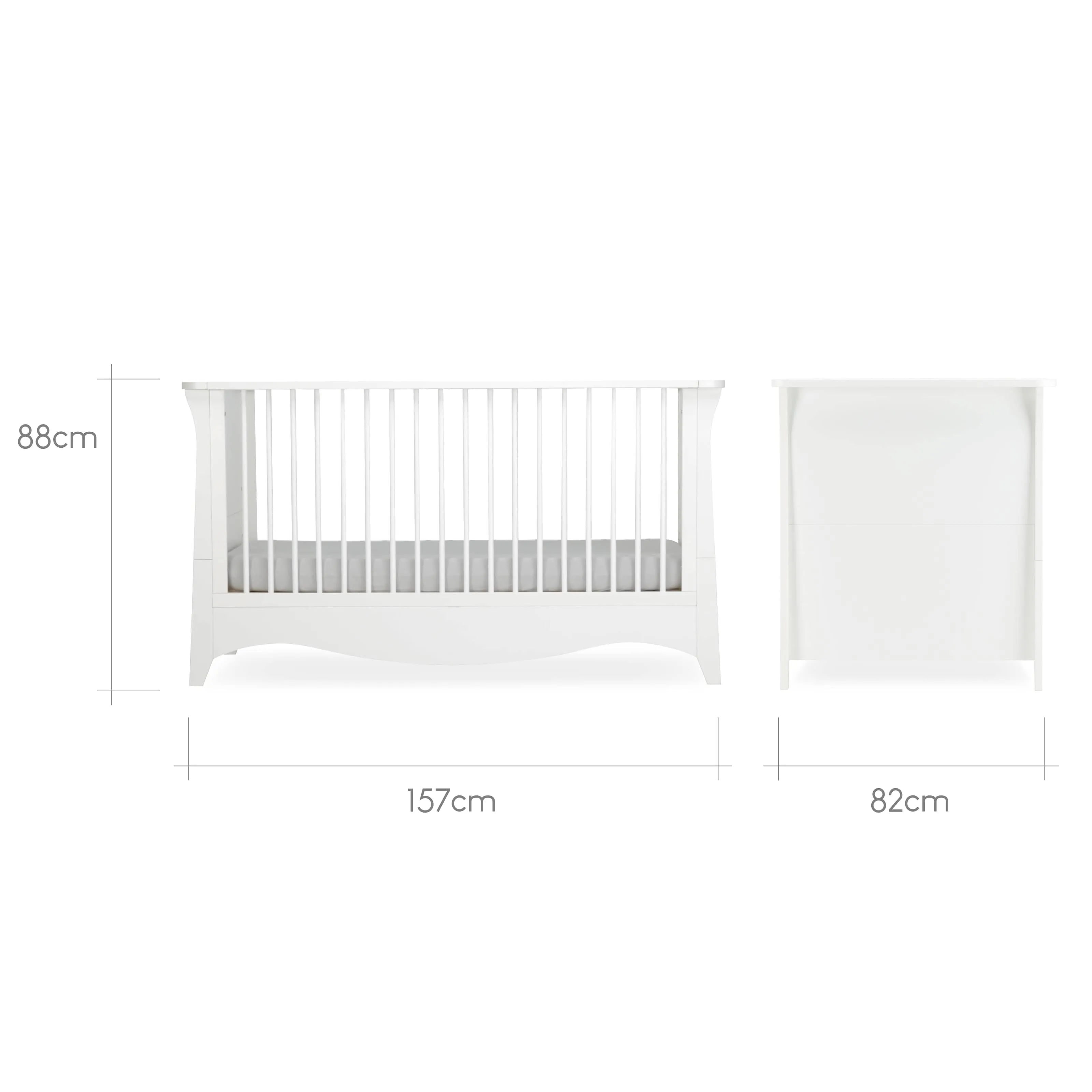 Cuddleco Clara 2 Piece Set 3 Drawer Dresser and Cot Bed - White