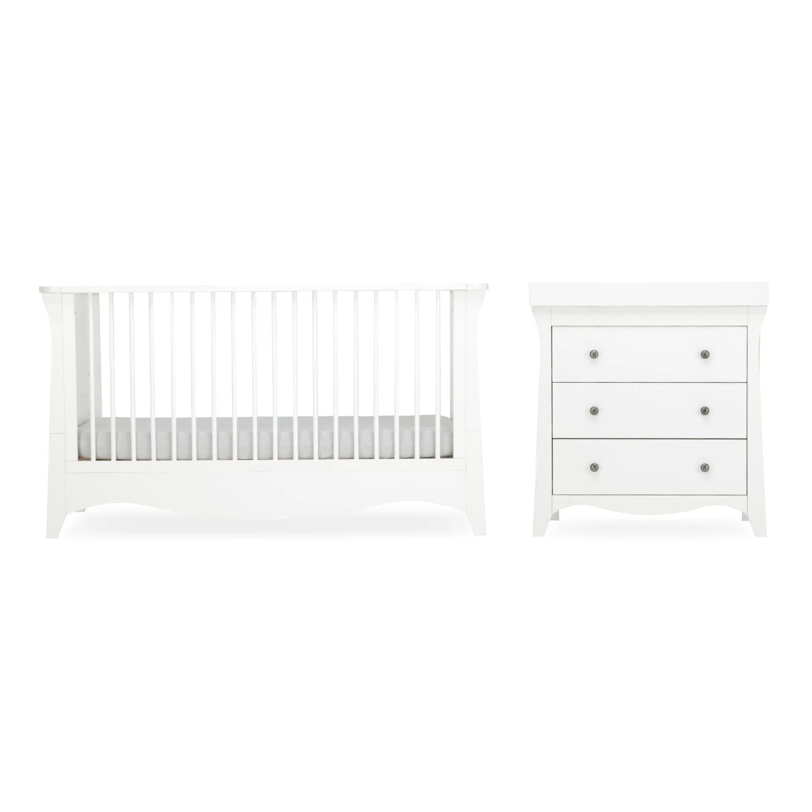 Cuddleco Clara 2 Piece Set 3 Drawer Dresser and Cot Bed - White