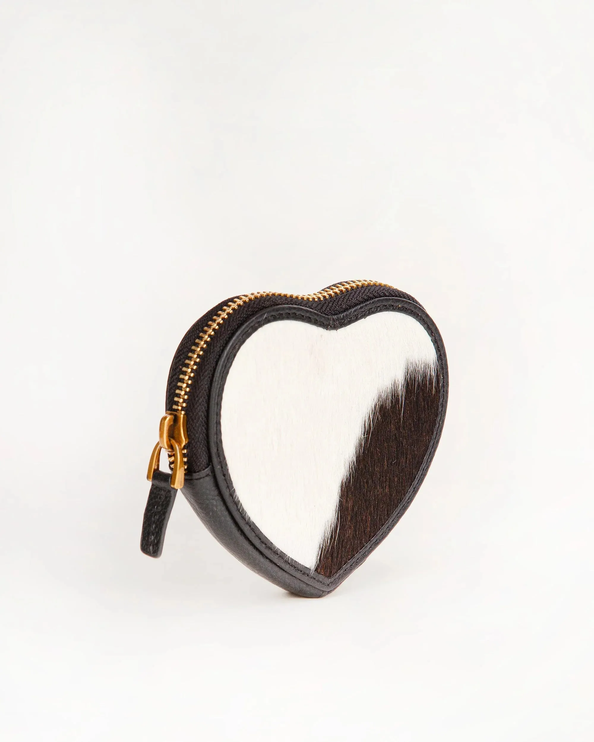 Cupid Coin Pouch - Black & White Cowhide