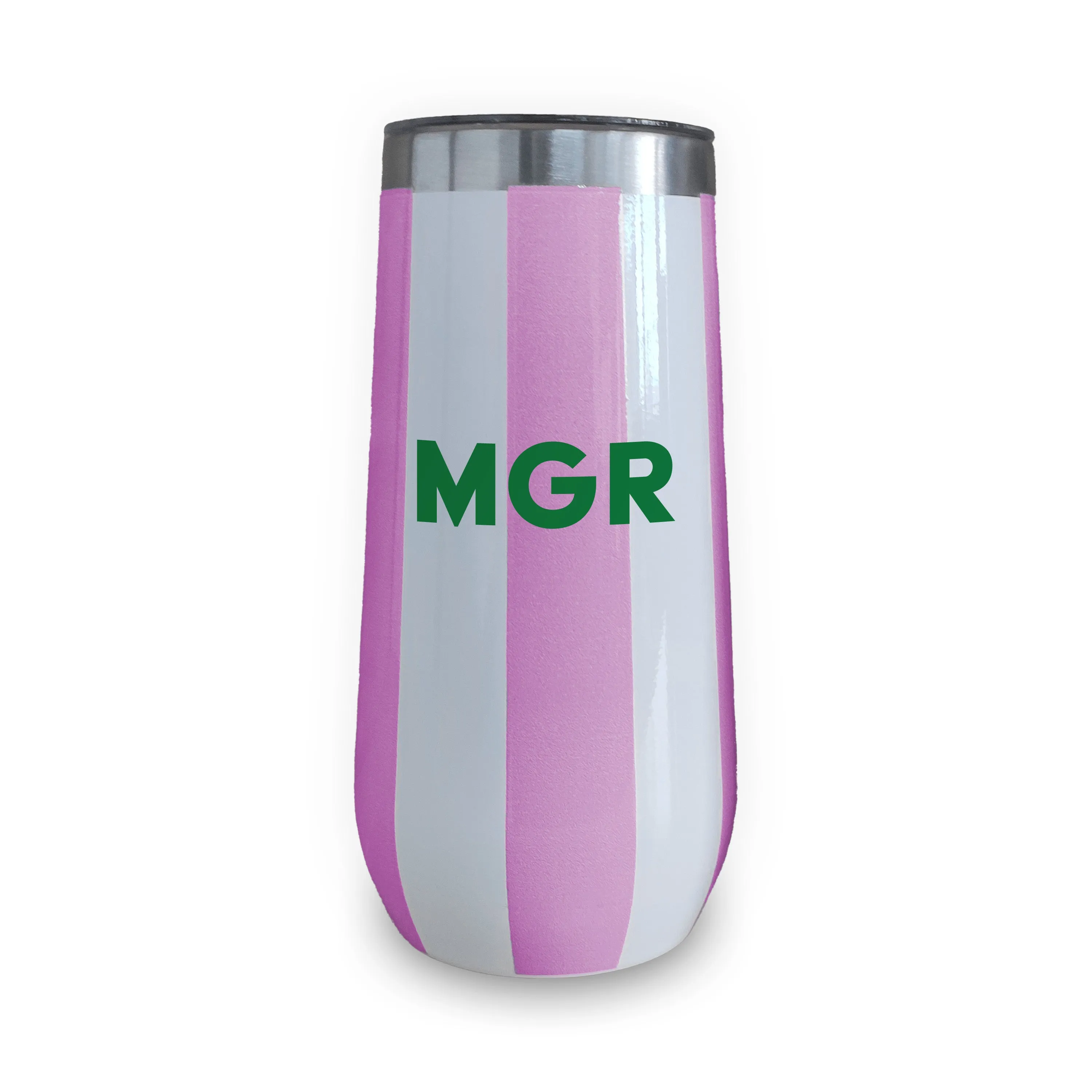 Custom Pink Stripe Champagne Tumbler - Monogram
