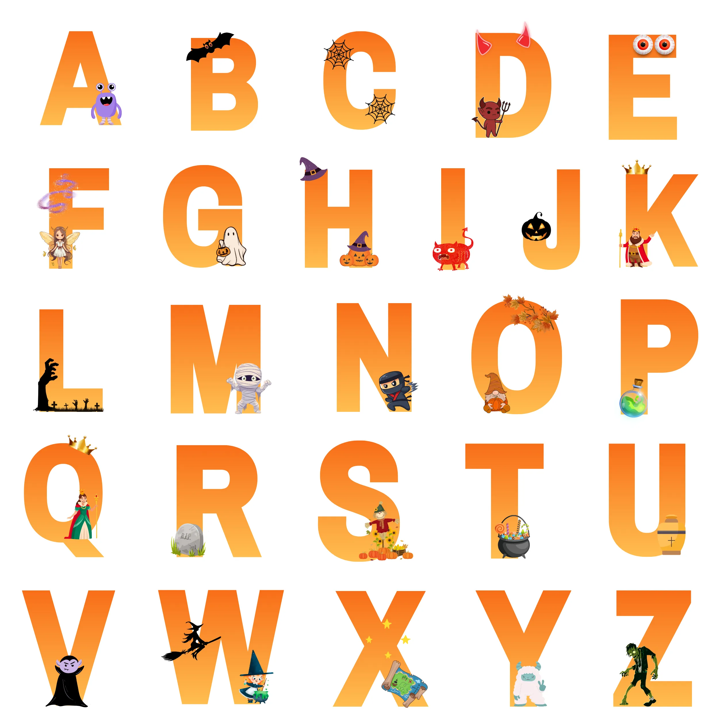 Cute Alphabets Halloween - Digital Art SETAHW001