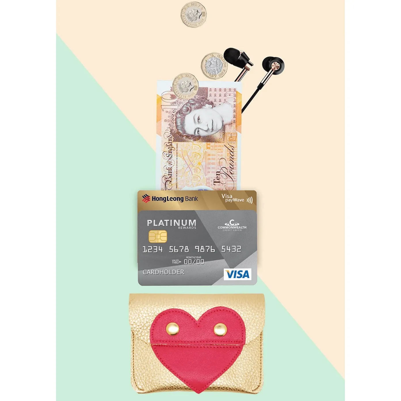Cute Heart Motif Coin Pouch