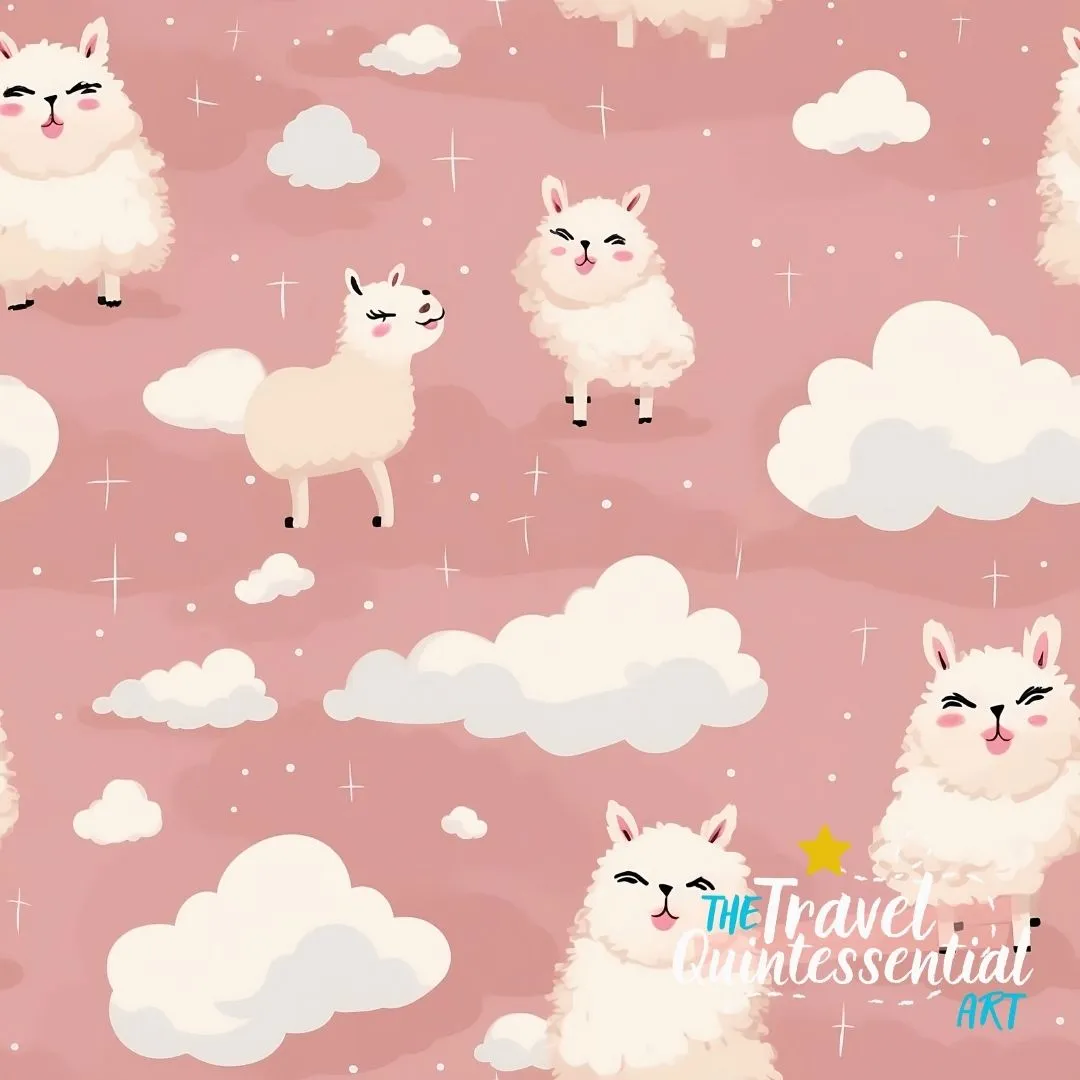 Cute Llama Cartoon Digital Art SETL002 (Tileable)